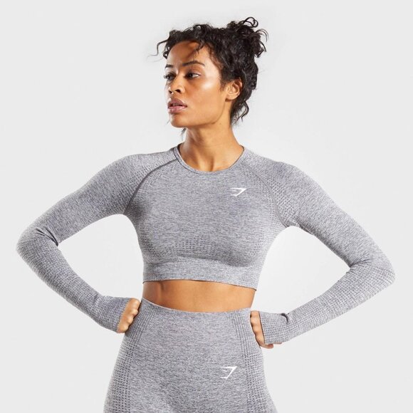 Gymshark Tops - Gymshark Vital Crop Top compression Fit Size Small Light Gray